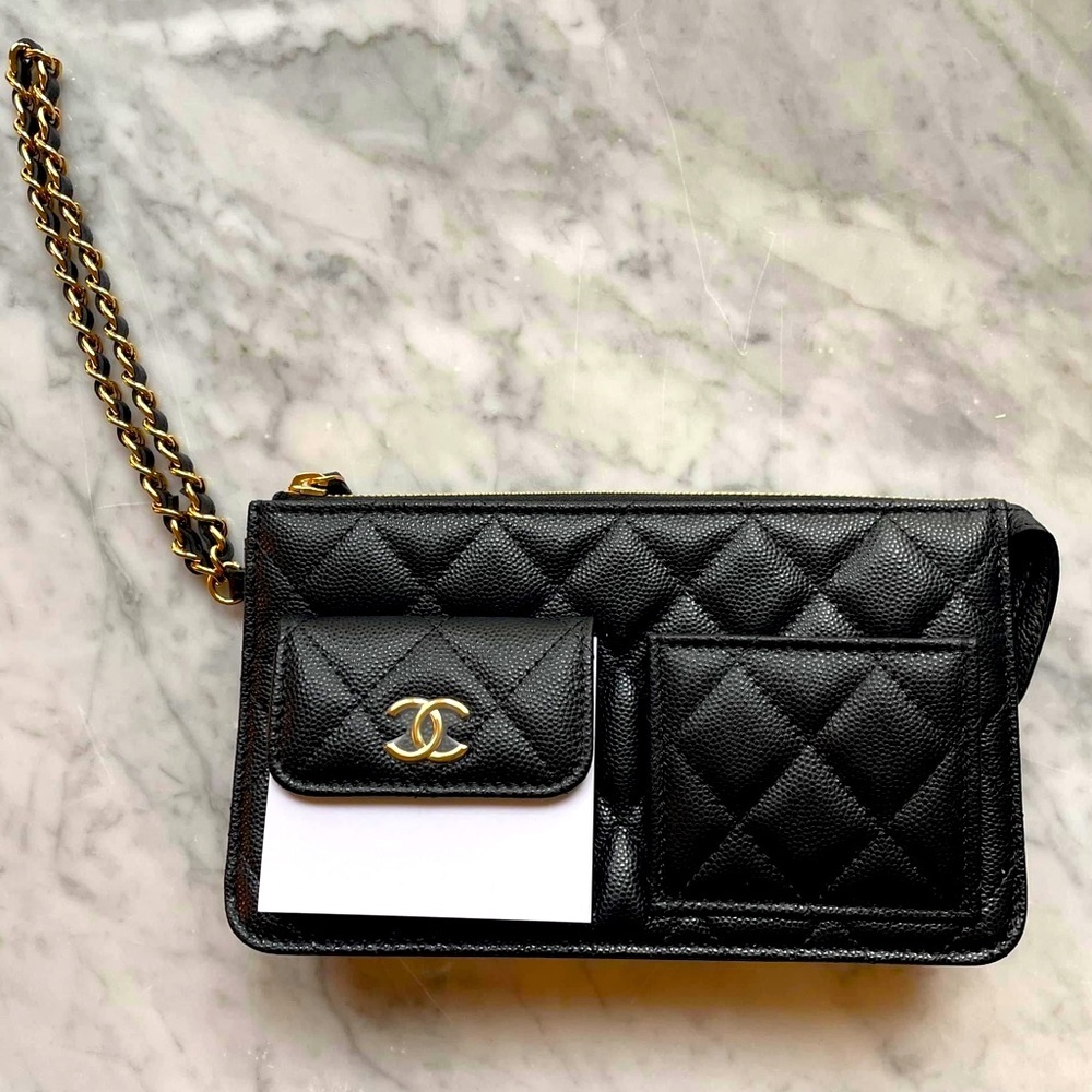 Authentic Chanel Black Caviar Leather CC clutch bag - Picture 1 of 7